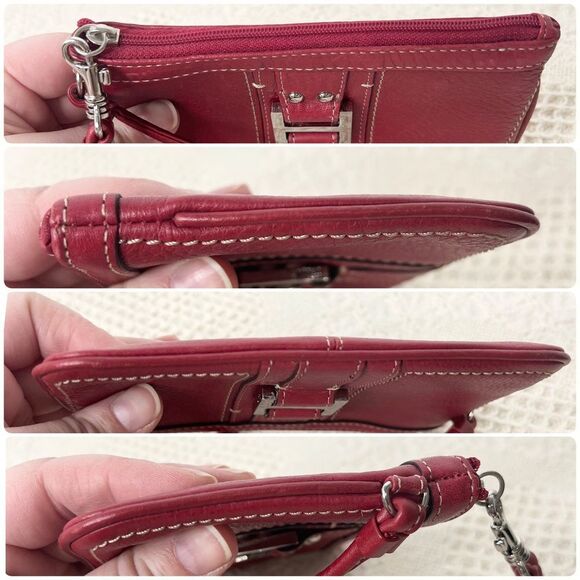 Fossil Red Leather Wristlet Clip In Pouch Bag Charm Minimalist - Picture 5 of 9